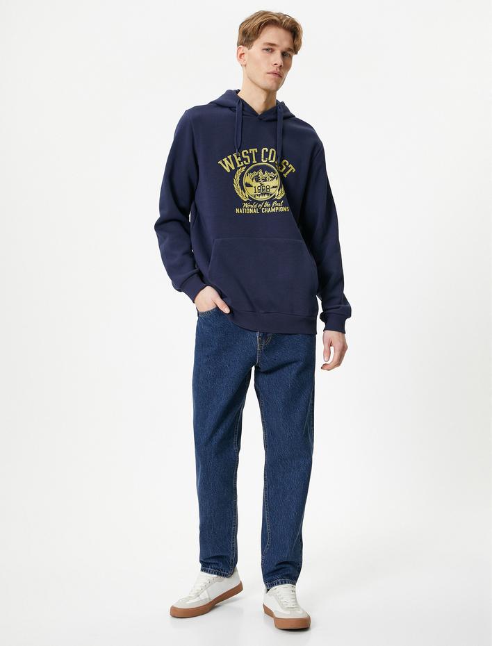  Kolej Baskılı Hoodie Kapşonlu Kanguru Cep Detaylı  Şardonlu