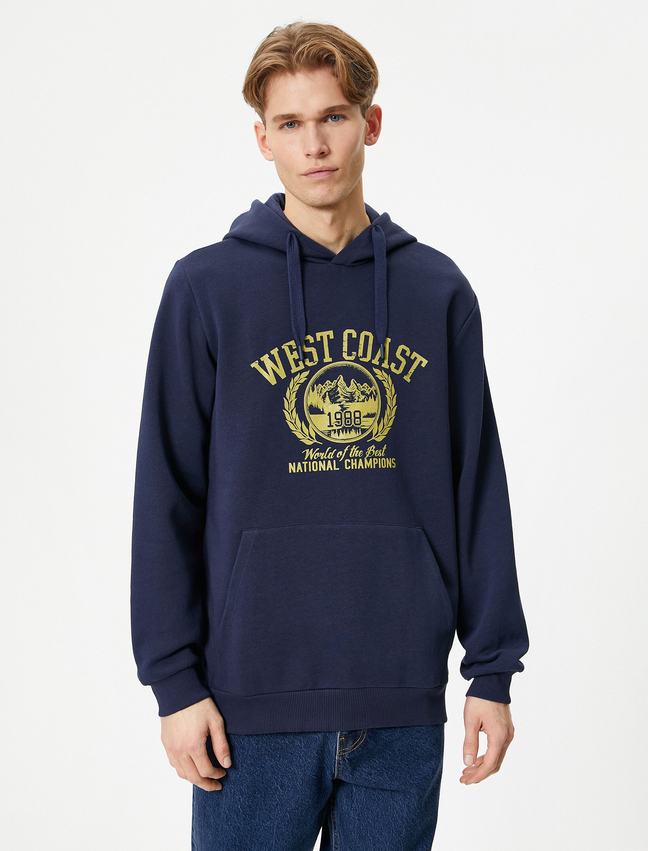   Kolej Baskılı Hoodie Kapşonlu Kanguru Cep Detaylı  Şardonlu