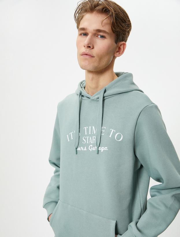 Slogan Baskılı Hoodie Kapşonlu Kanguru Cep Detaylı_0