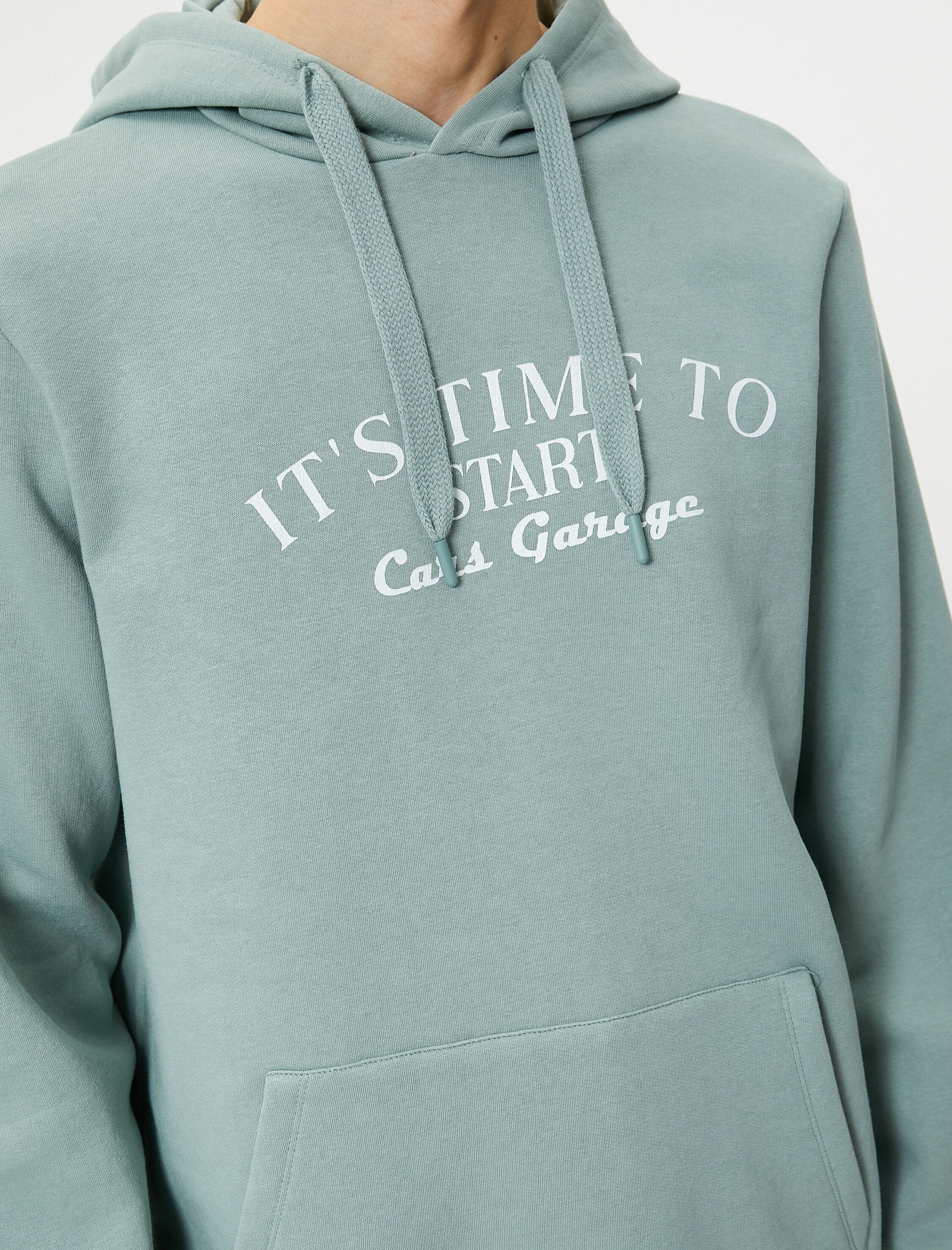   Slogan Baskılı Hoodie Kapşonlu Kanguru Cep Detaylı Şardonlu