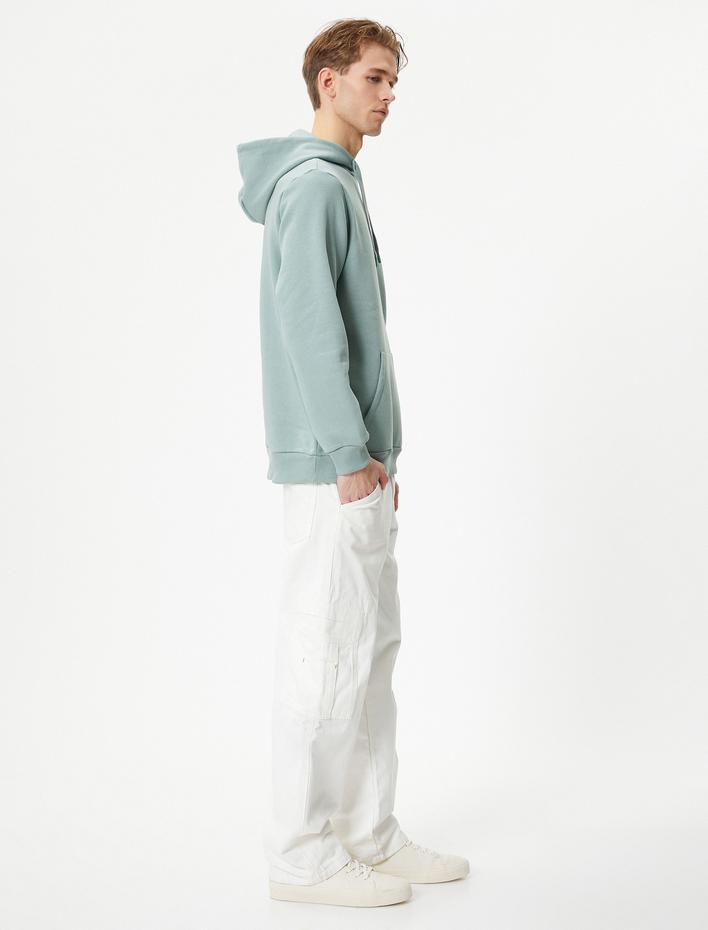  Slogan Baskılı Hoodie Kapşonlu Kanguru Cep Detaylı Şardonlu