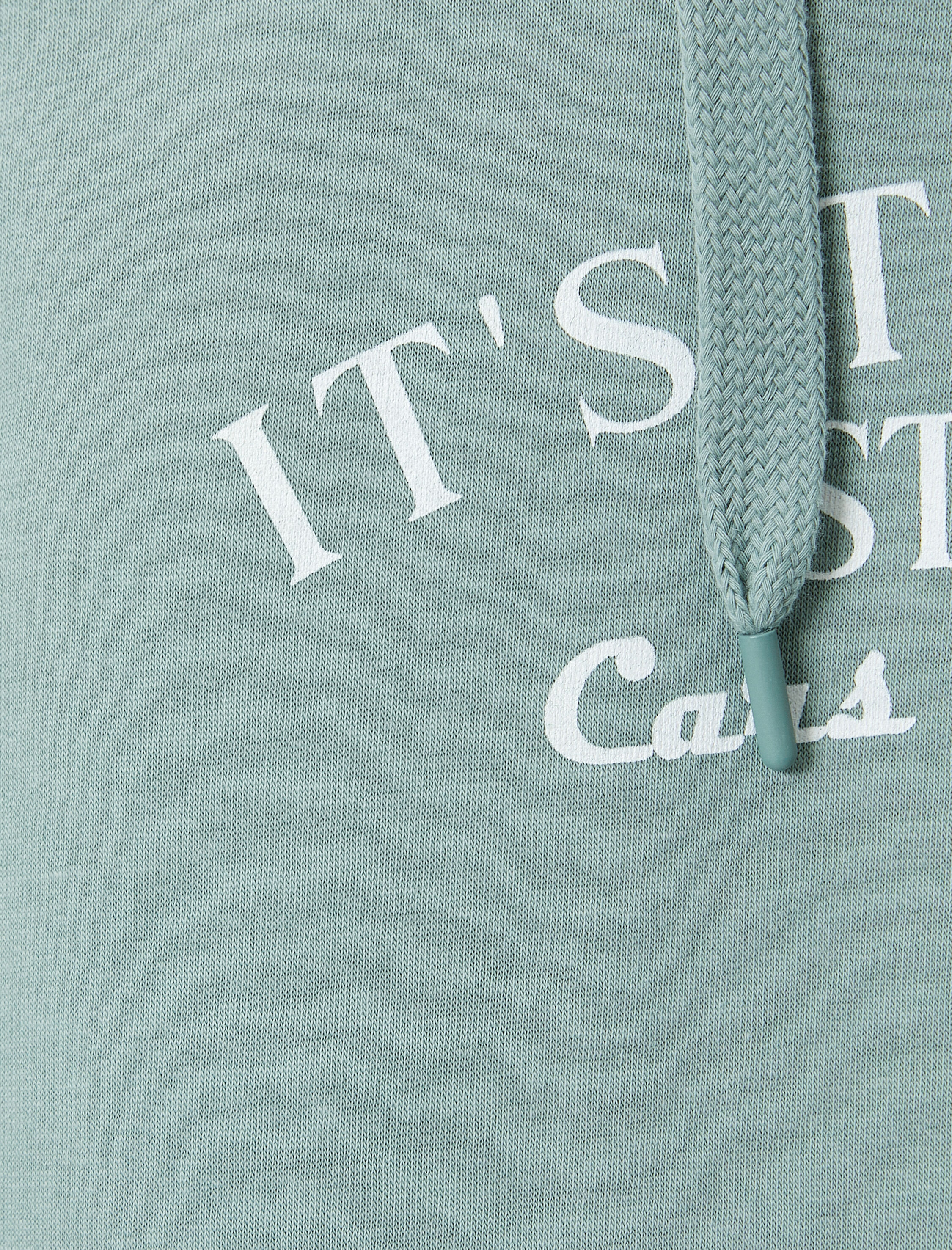   Slogan Baskılı Hoodie Kapşonlu Kanguru Cep Detaylı Şardonlu