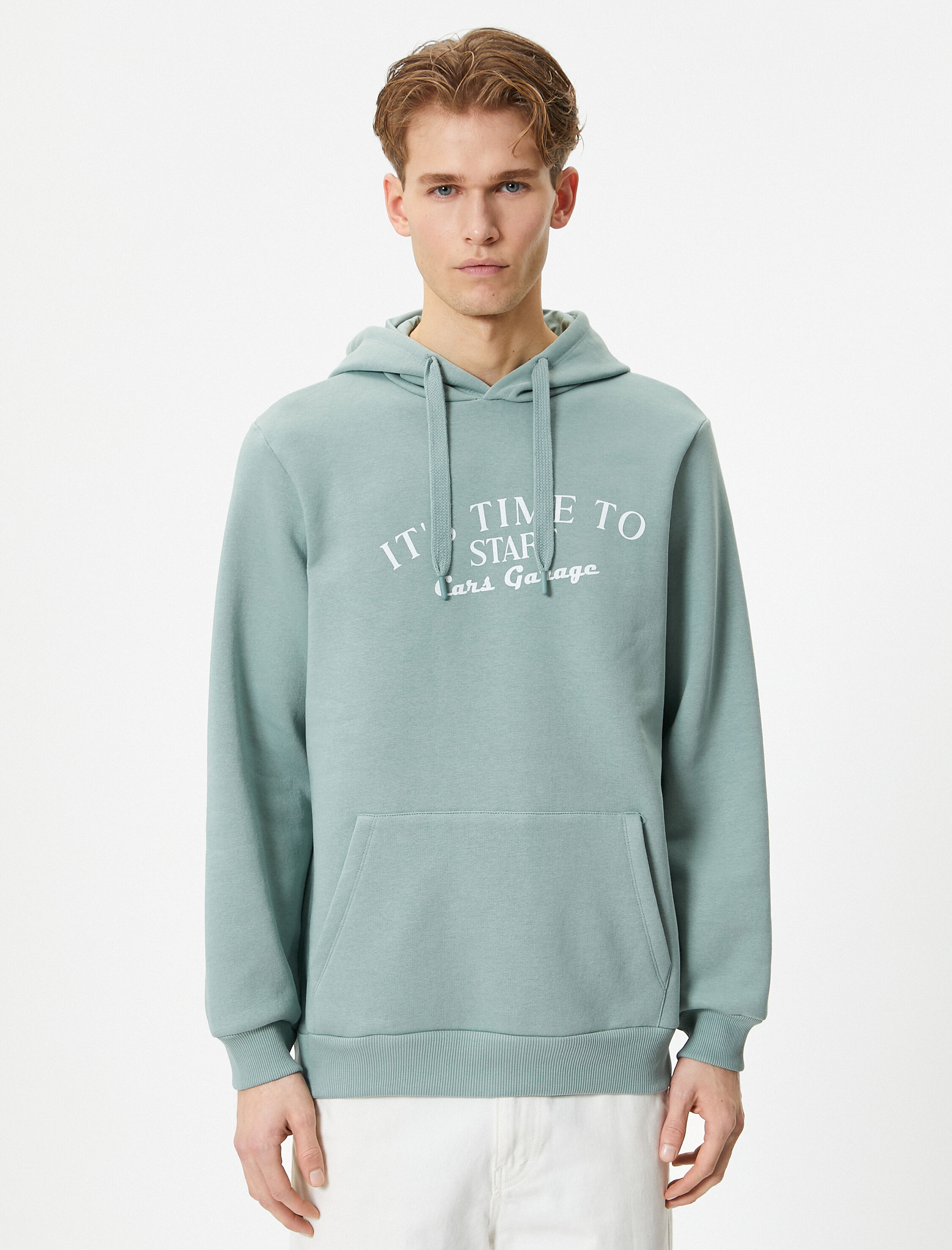   Slogan Baskılı Hoodie Kapşonlu Kanguru Cep Detaylı Şardonlu