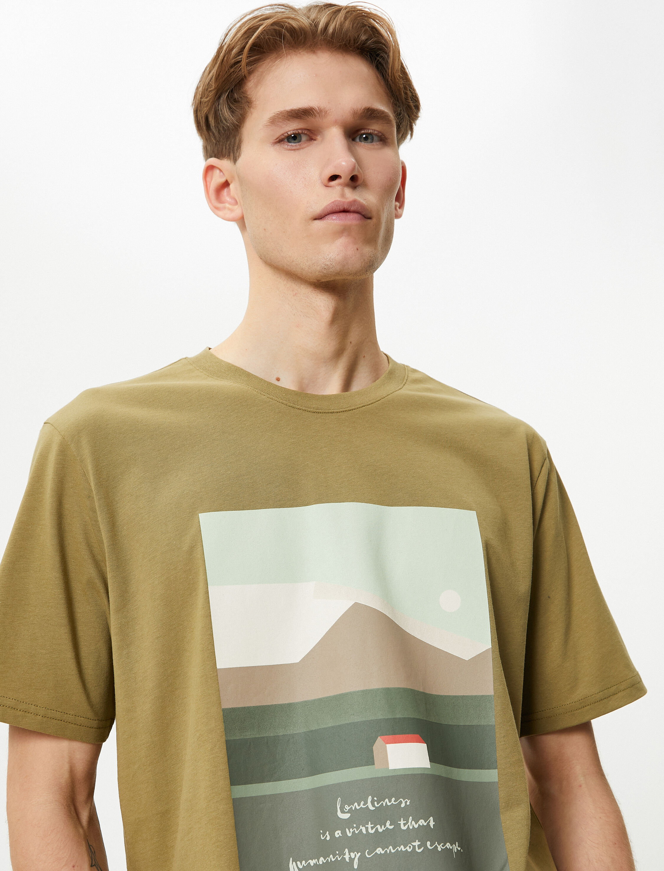 Koton Erkek Baskılı T-Shirt Sloganlı Bisiklet Yaka Kısa Kollu