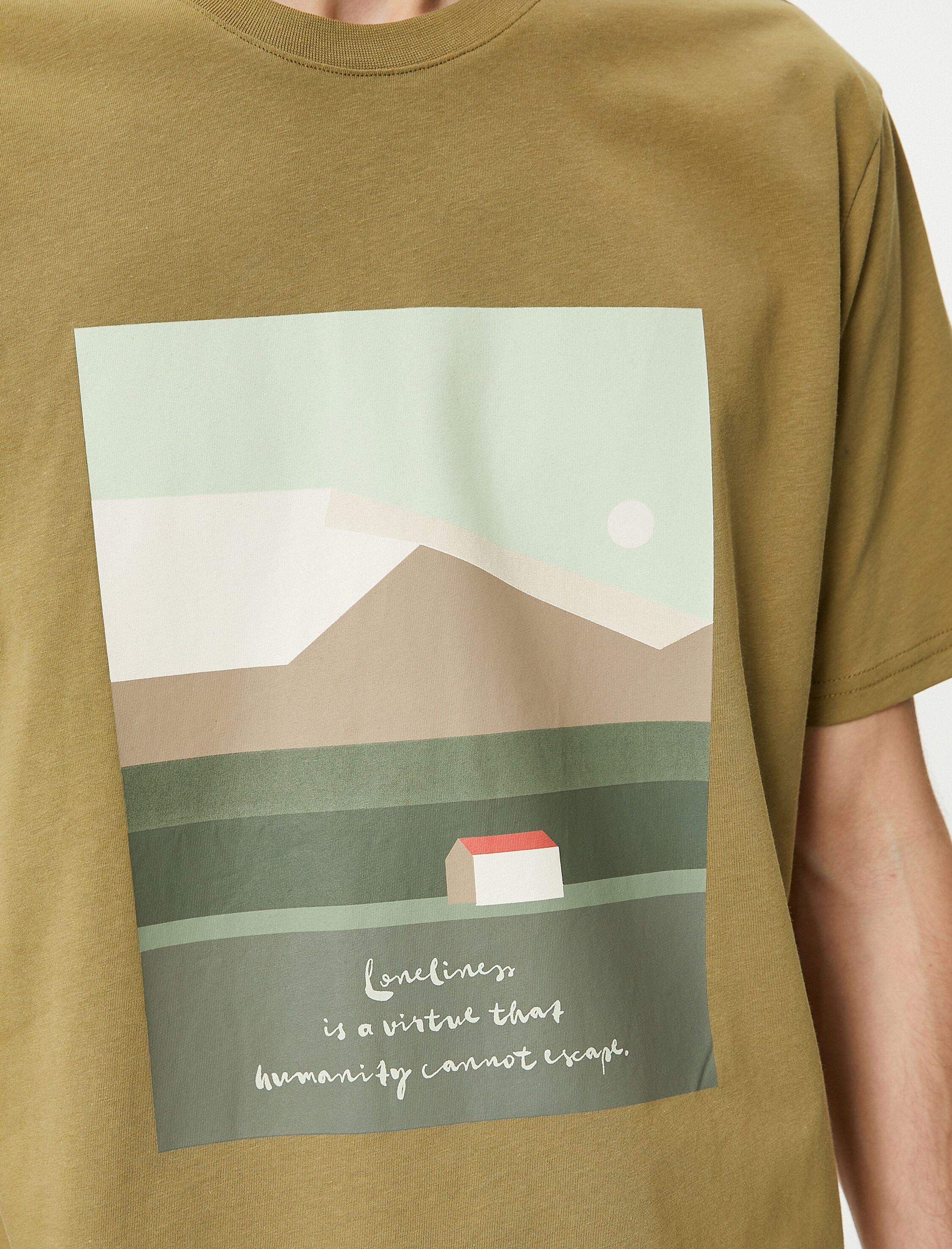   Baskılı Tişört Sloganlı Bisiklet Yaka Kısa Kollu