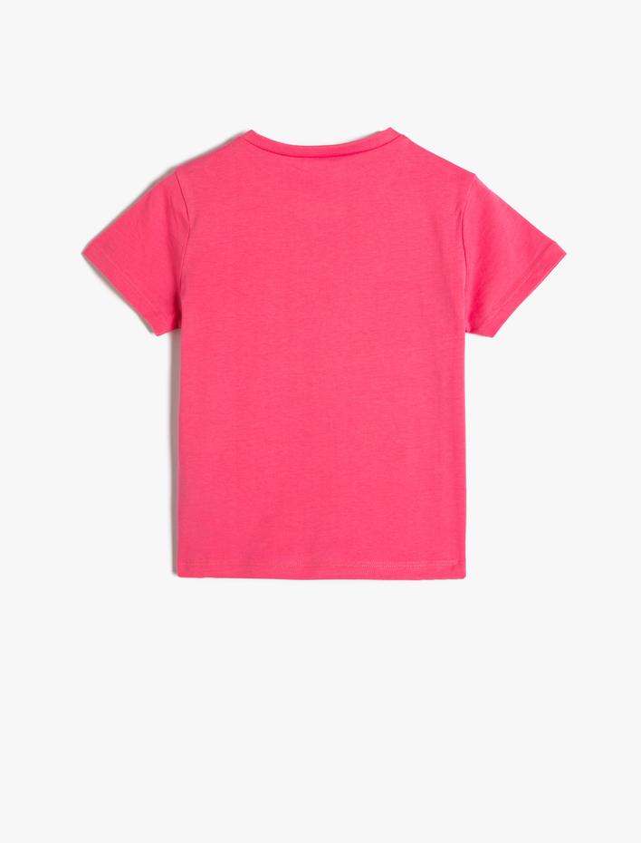 Kız Çocuk Flamingo Baskılı Kısa Kollu Bisiklet Yaka Pamuklu