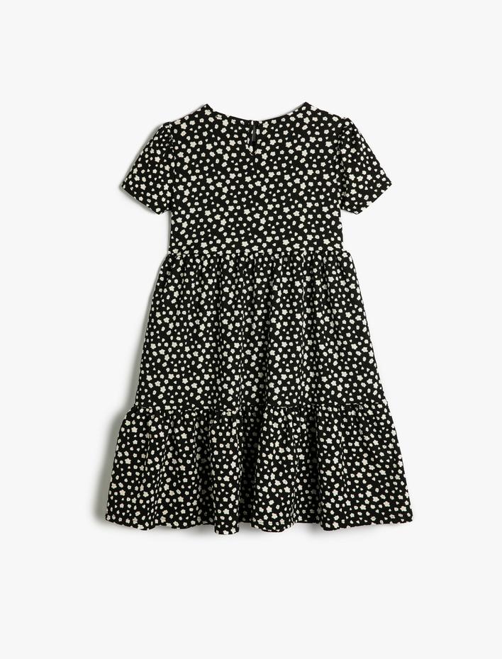 Kız Çocuk Çiçekli Midi Elbise Kısa Kollu