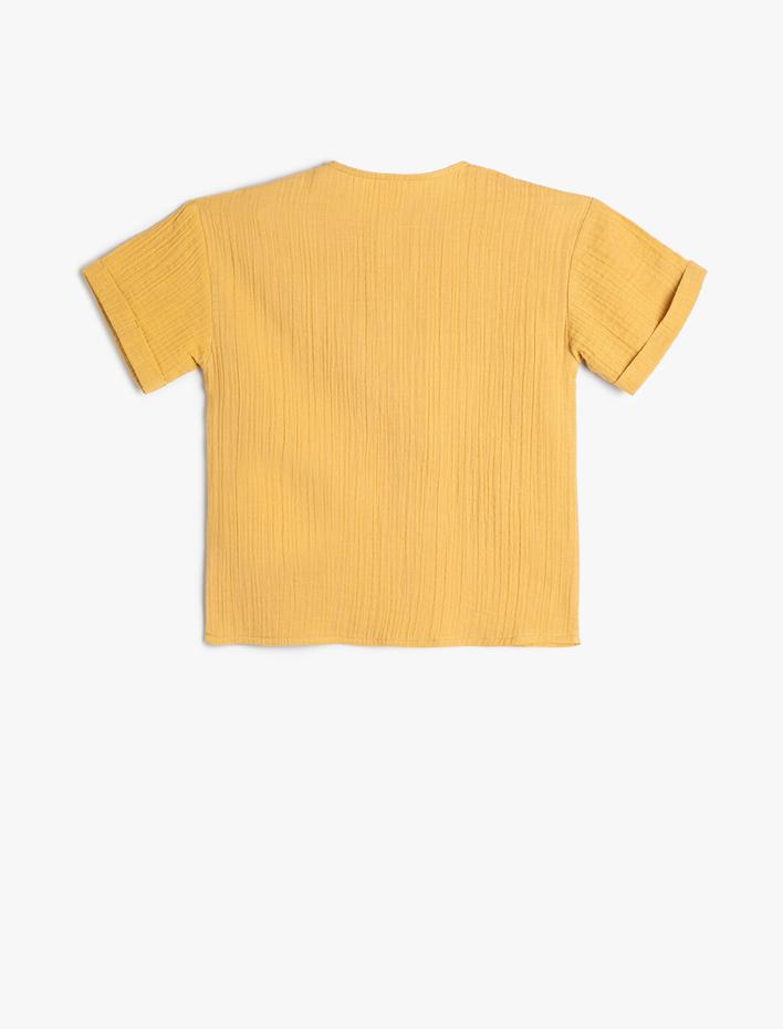 Erkek Çocuk Müslin Gömlek Bisiklet Yaka Düğme Detaylı Dokulu Pamuklu