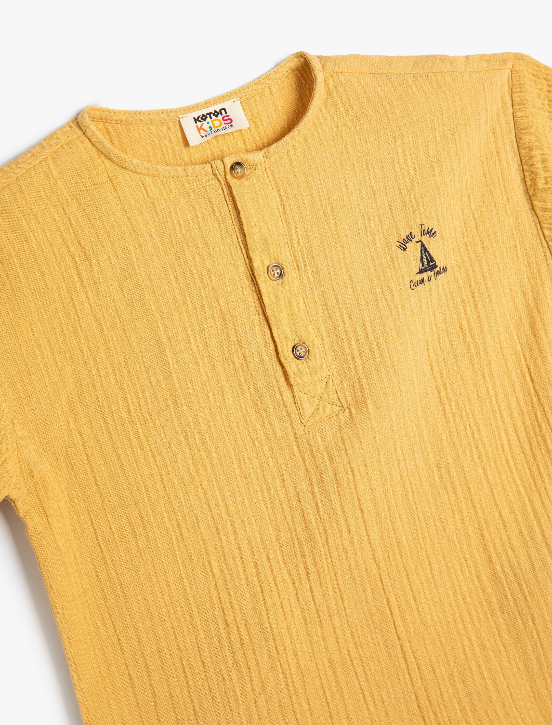  Erkek Çocuk Müslin Gömlek Bisiklet Yaka Düğme Detaylı Dokulu Pamuklu