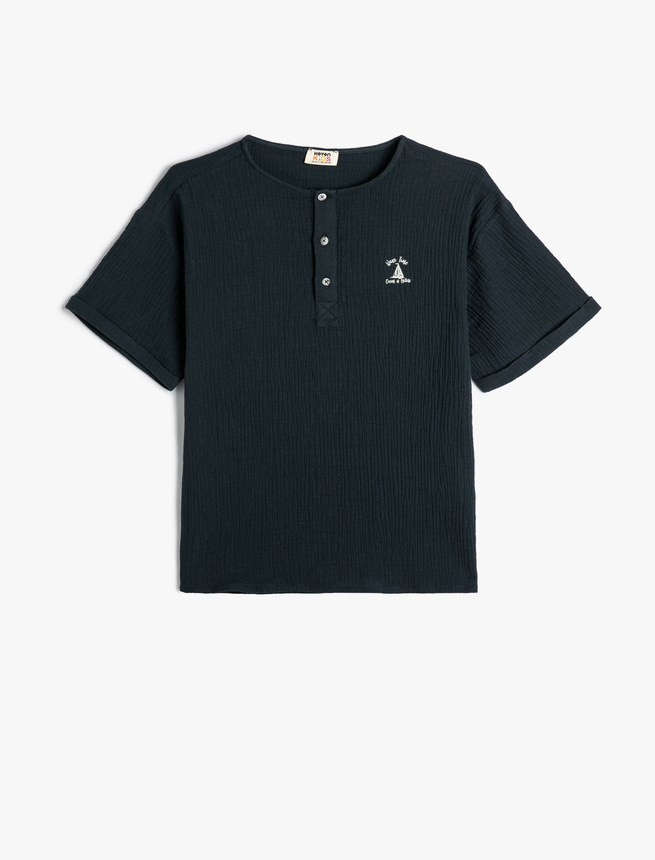  Erkek Çocuk Müslin Gömlek Bisiklet Yaka Düğme Detaylı Dokulu Pamuklu