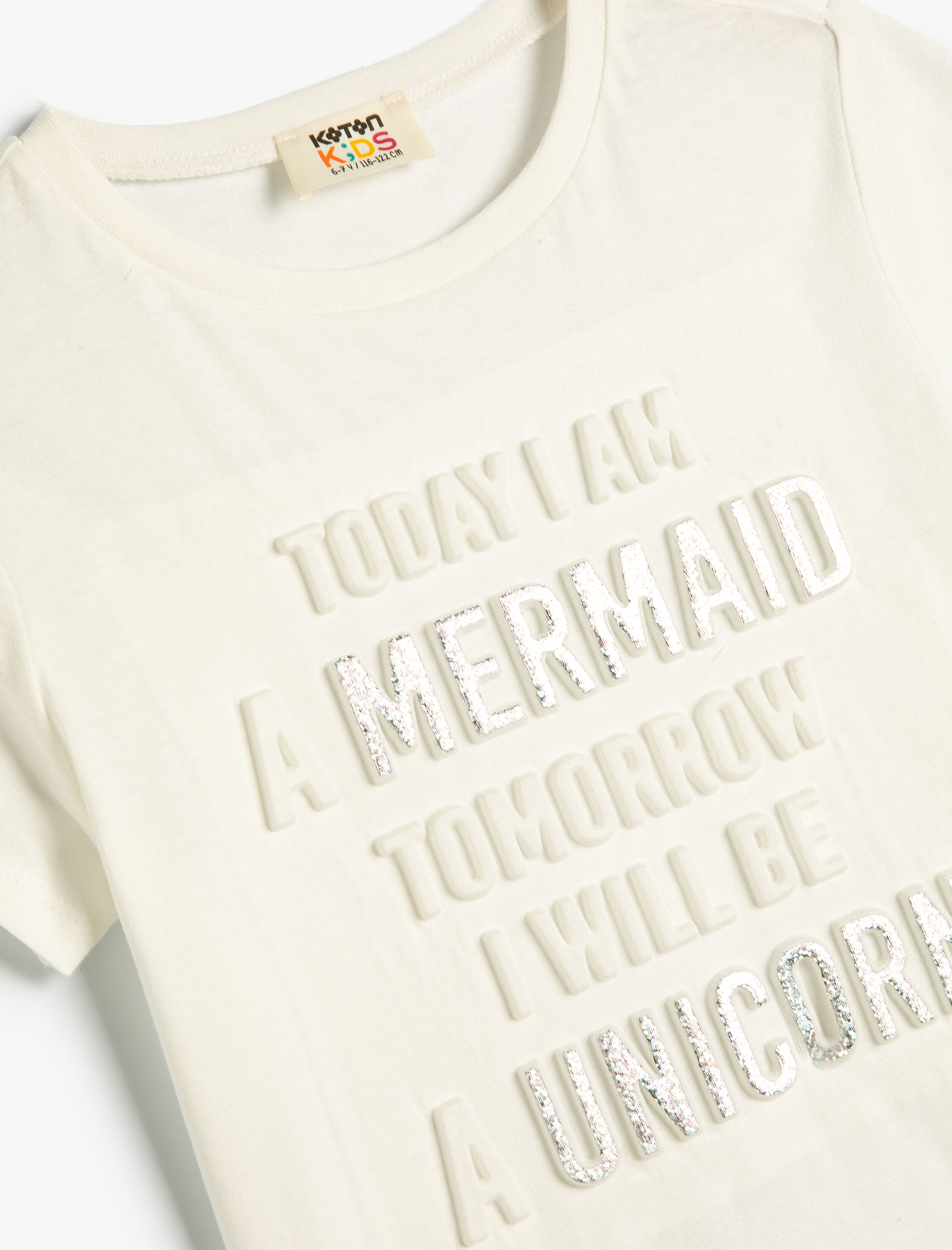  Kız Çocuk Tişört Simli Kabartma Baskılı Slogan Temalı Pamuklu