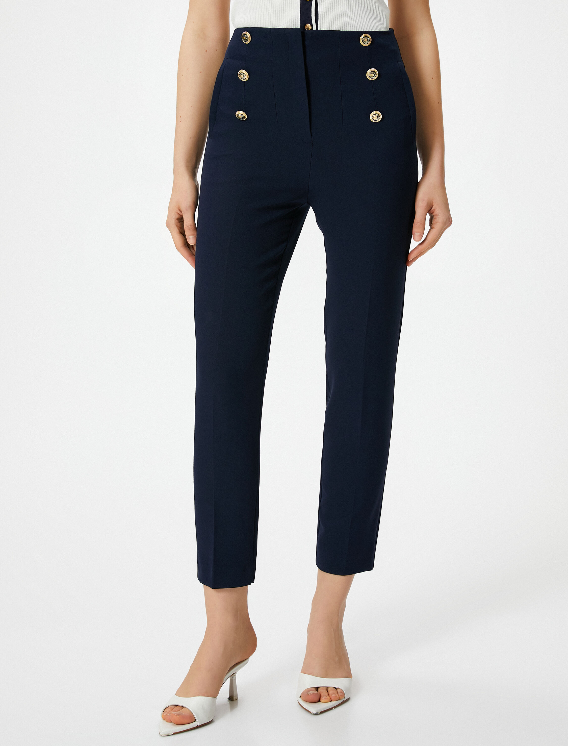   Cigarette Kumaş Pantolon Yüksek Bel Gold Düğmeli