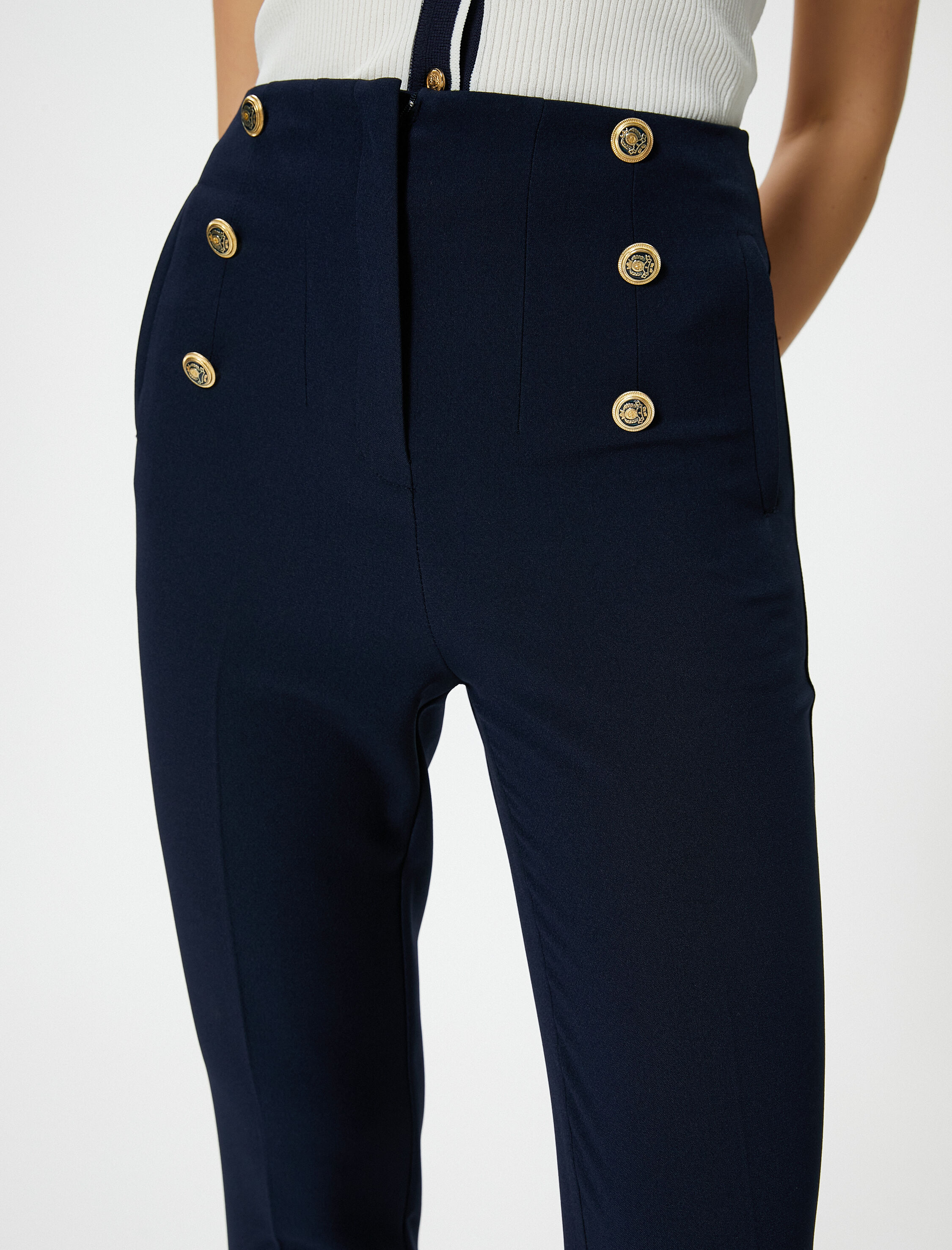   Cigarette Kumaş Pantolon Yüksek Bel Gold Düğmeli