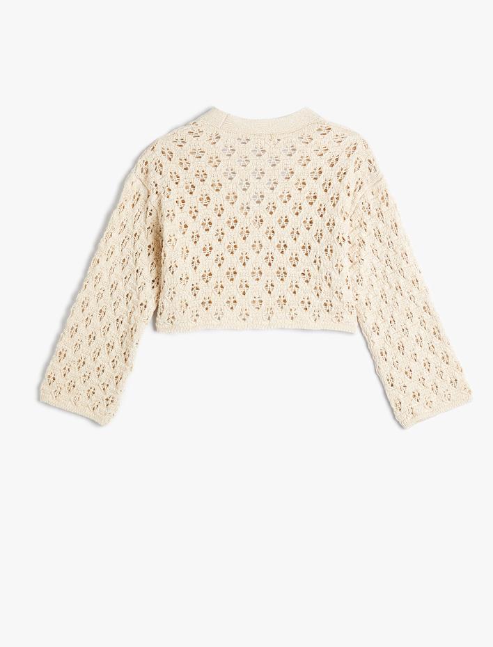 Kız Çocuk Ajurlu Hırka V Yaka