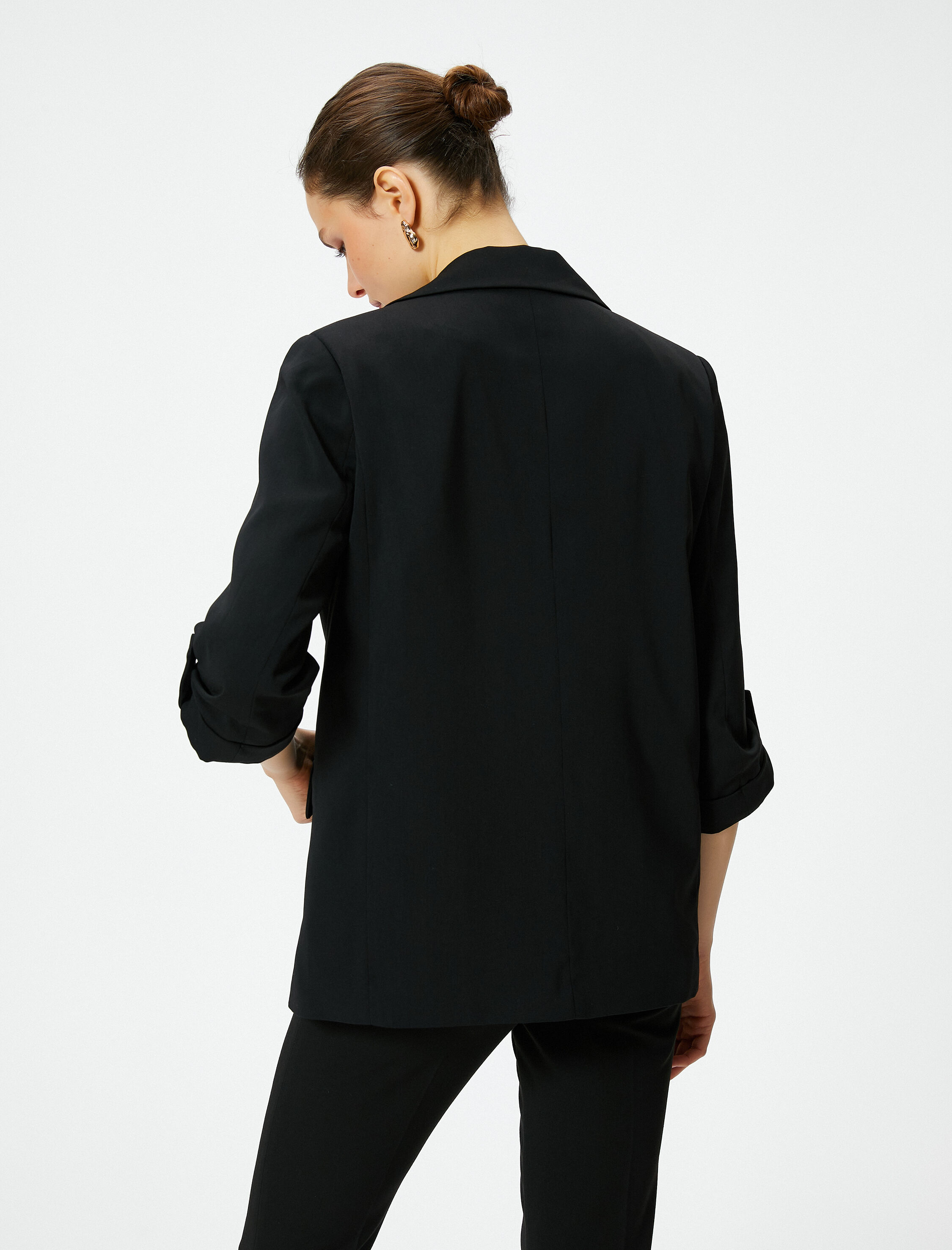   Blazer Ceket Gold Tek Düğmeli Kapaklı Cepli Katlamalı Kollu