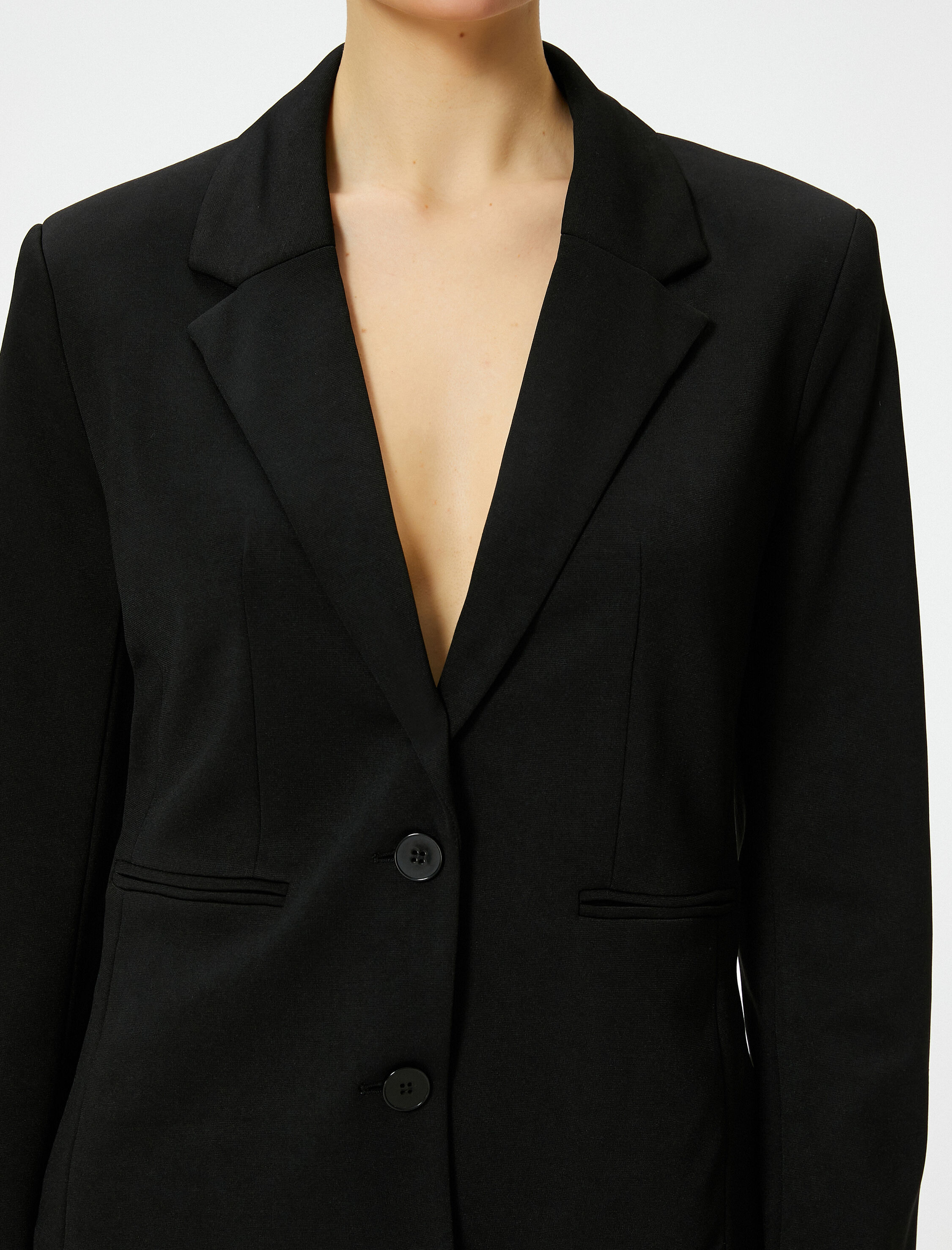Siyah Kadın Blazer Ceket Düğmeli Fleto Cepli Kruvaze Yaka Siyah Kadın Blazer Ceket Düğmeli Fleto Cepli Kruvaze Yaka