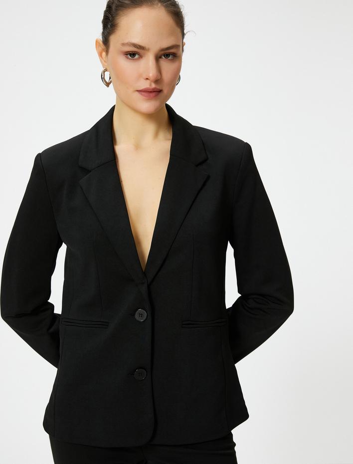  Blazer Ceket Düğmeli Fleto Cepli Kruvaze Yaka