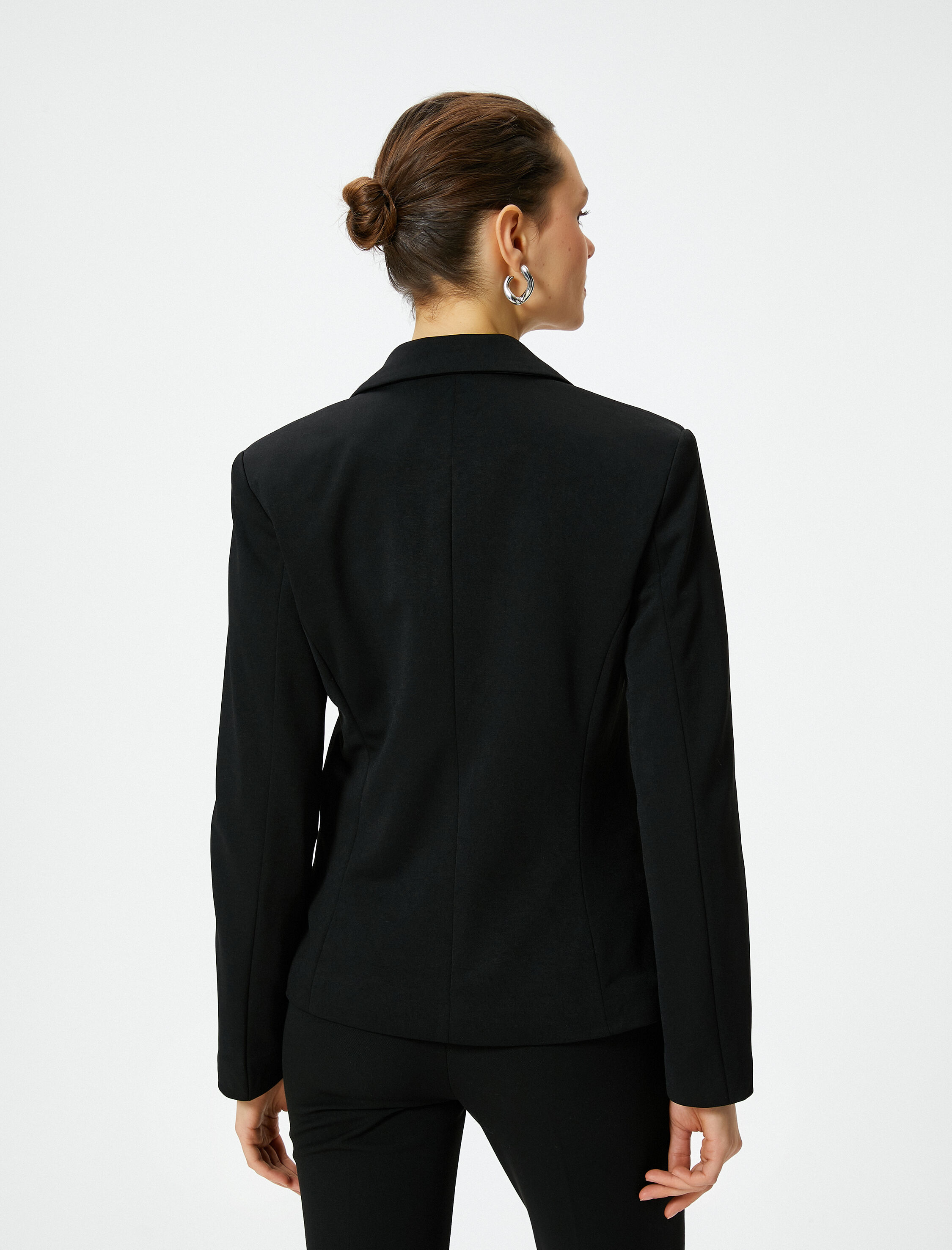 Siyah Kadın Blazer Ceket Düğmeli Fleto Cepli Kruvaze Yaka Siyah Kadın Blazer Ceket Düğmeli Fleto Cepli Kruvaze Yaka