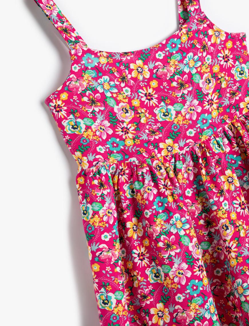  Kız Çocuk Midi Elbise Çiçekli Askılı Viskon Kumaş