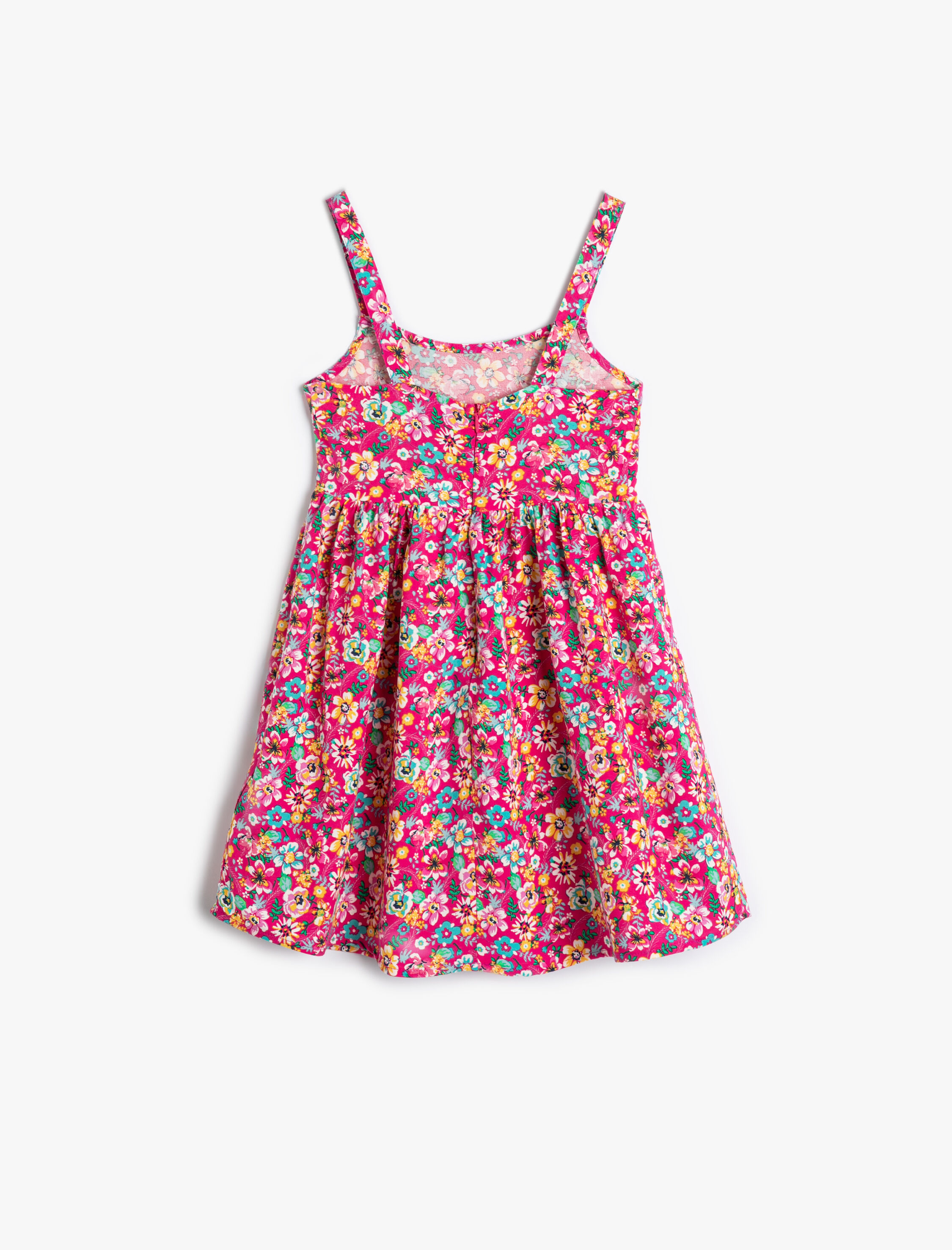  Kız Çocuk Midi Elbise Çiçekli Askılı Viskon Kumaş