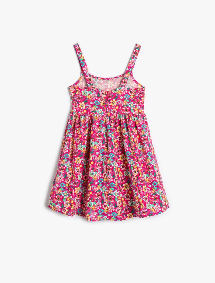 Kız Çocuk Midi Elbise Çiçekli Askılı Viskon Kumaş