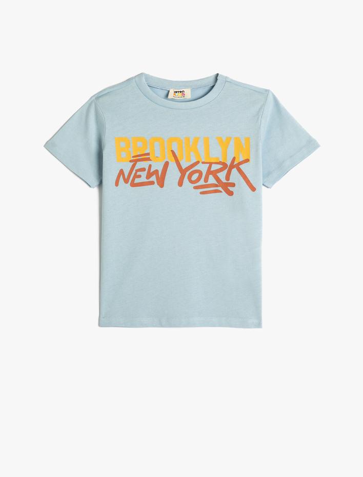 Erkek Çocuk Tişört Şehir Baskılı Kısa Kollu Bisiklet Yaka Pamuklu