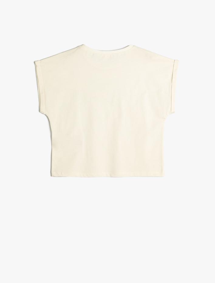 Kız Çocuk Tişört Palmiye Baskılı Kısa Kollu Bisiklet Yaka Pamuklu