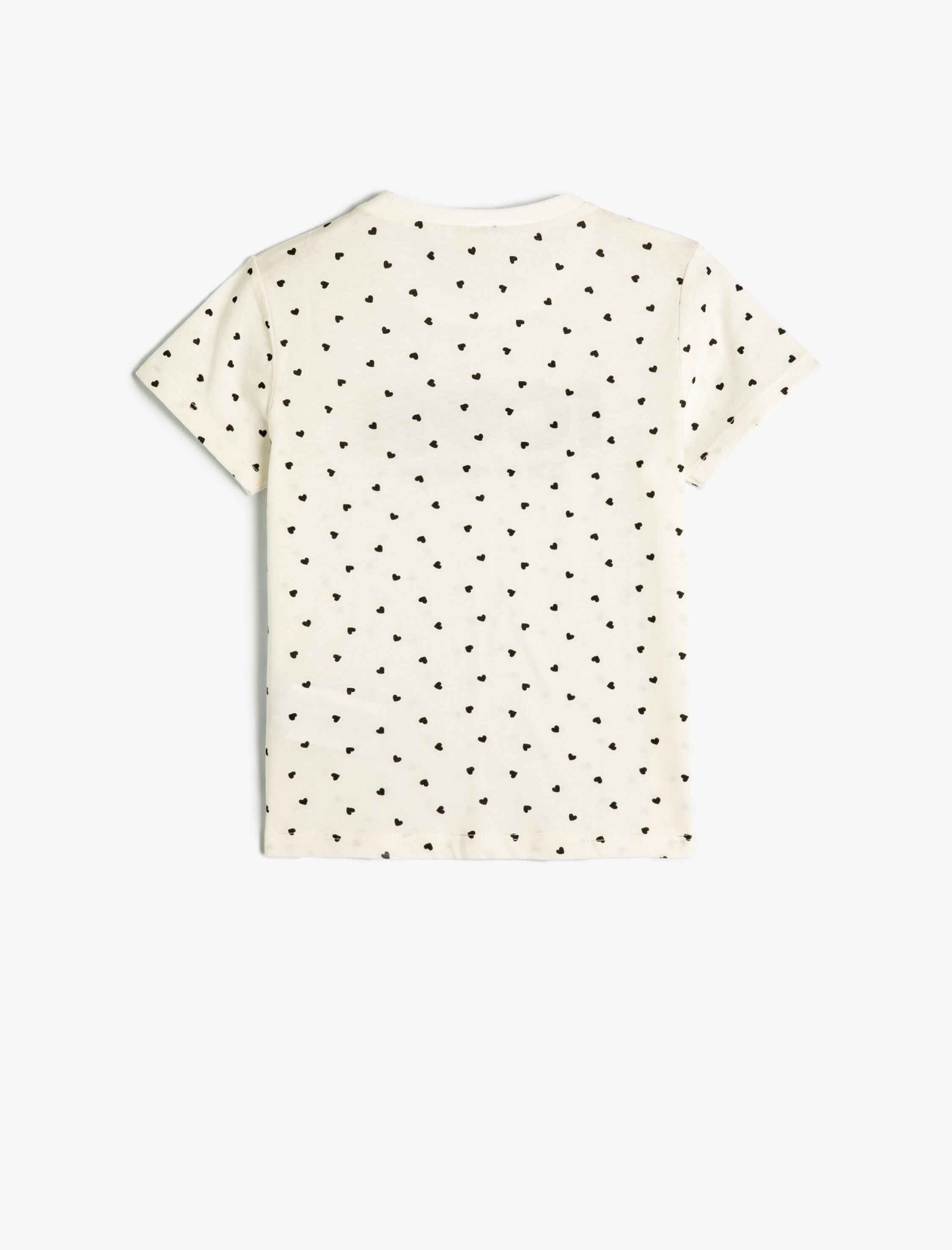  Kız Çocuk Tişört Kalpli Simli Kısa Kollu Bisiklet Yaka Pamuklu