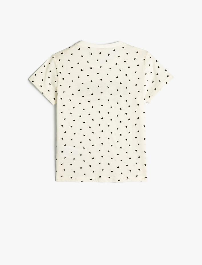 Kız Çocuk Tişört Kalpli Simli Kısa Kollu Bisiklet Yaka Pamuklu