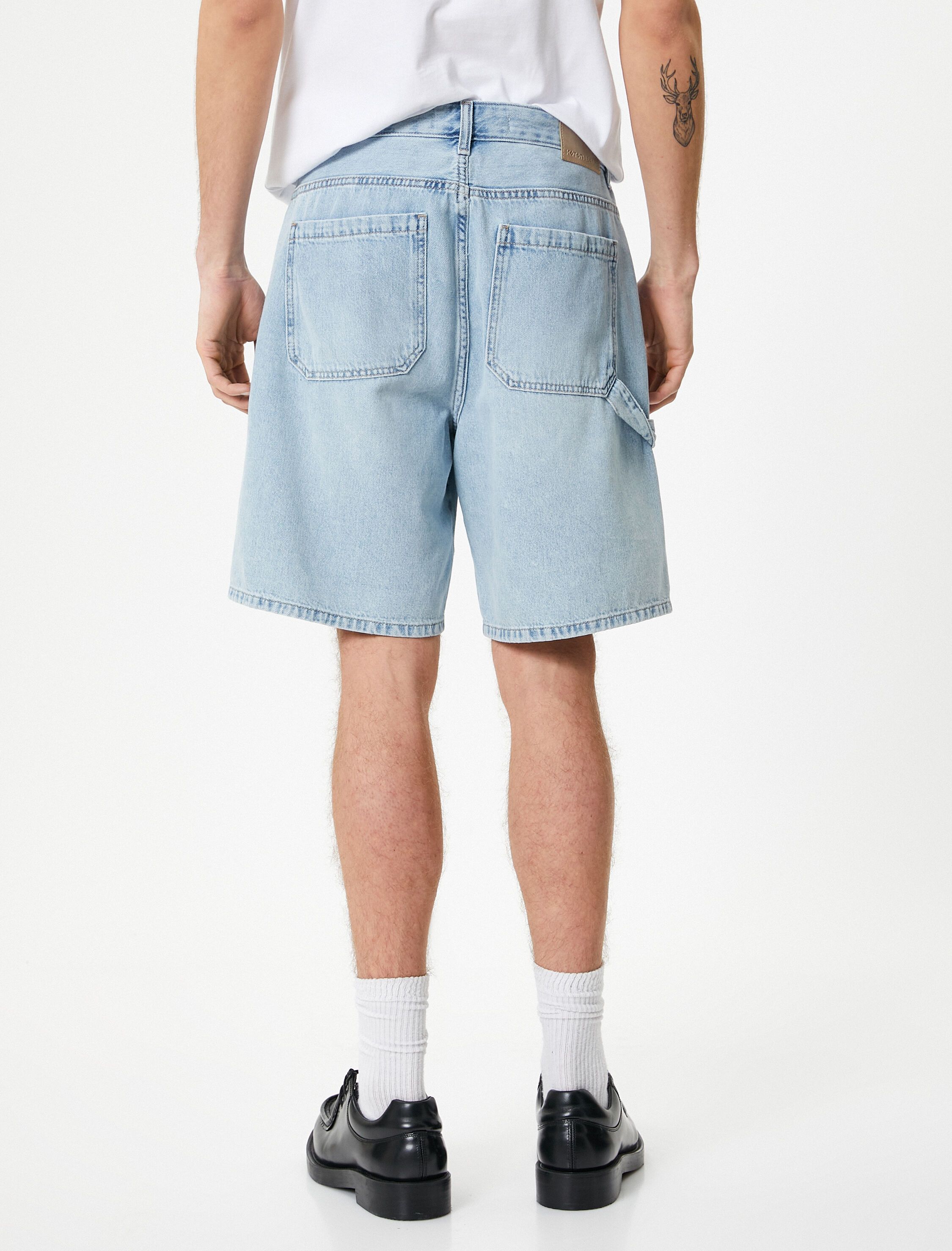   Oversize Kot Şort Bermuda Cepli Dikiş Detaylı Düğmeli