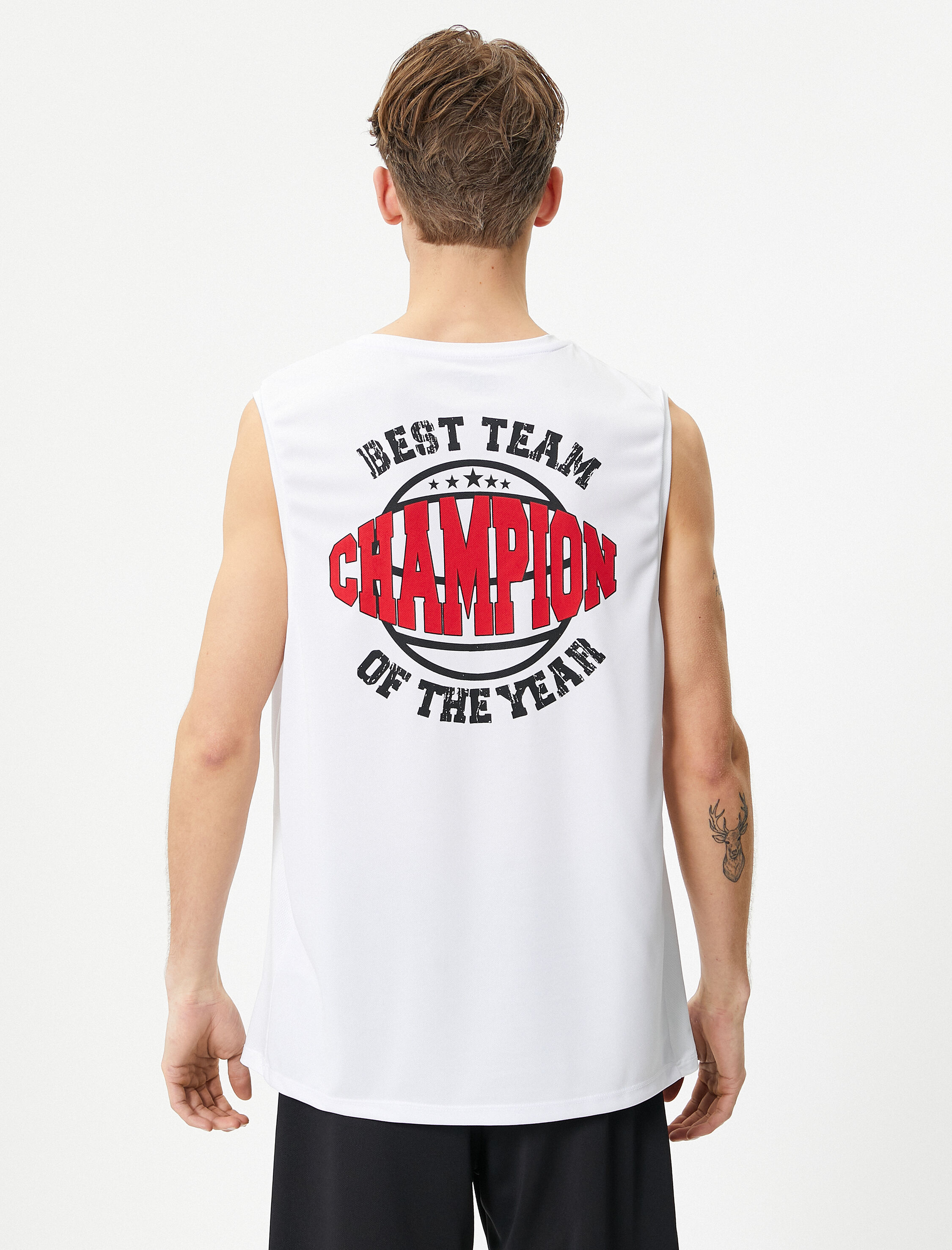   Sporcu Atleti Arkası Baskılı Kolsuz Bisiklet Yaka