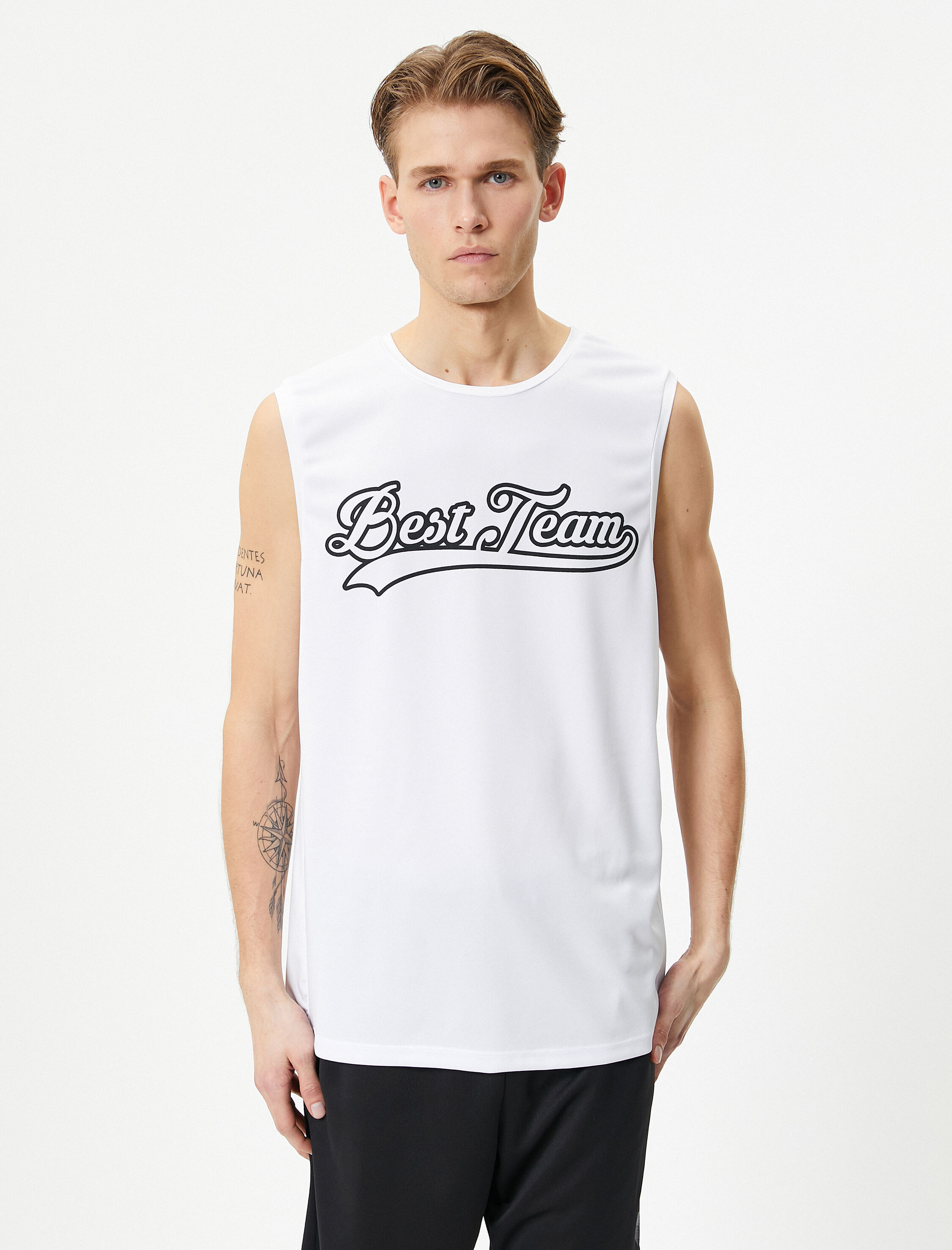   Sporcu Atleti Arkası Baskılı Kolsuz Bisiklet Yaka