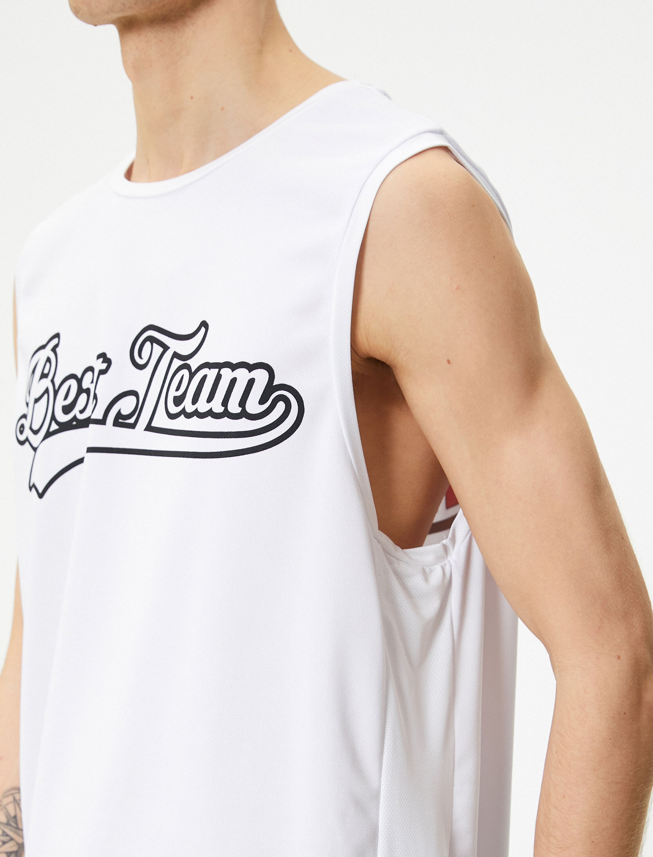   Sporcu Atleti Arkası Baskılı Kolsuz Bisiklet Yaka