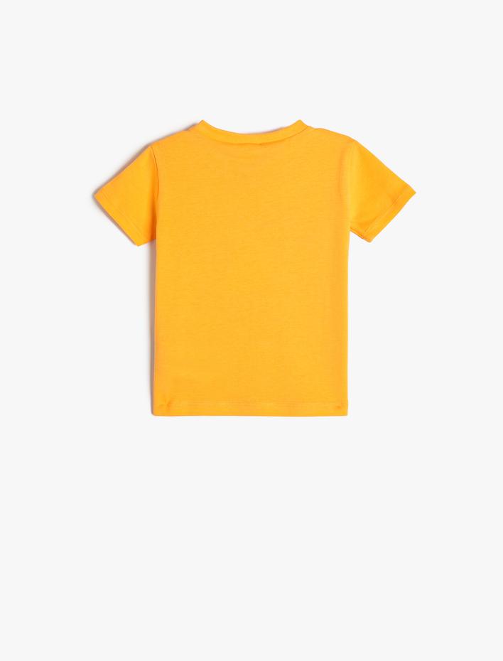 Kız Bebek Tişört Kısa Kollu Bisiklet Yaka Kedi Baskılı Cep Detaylı Pamuklu