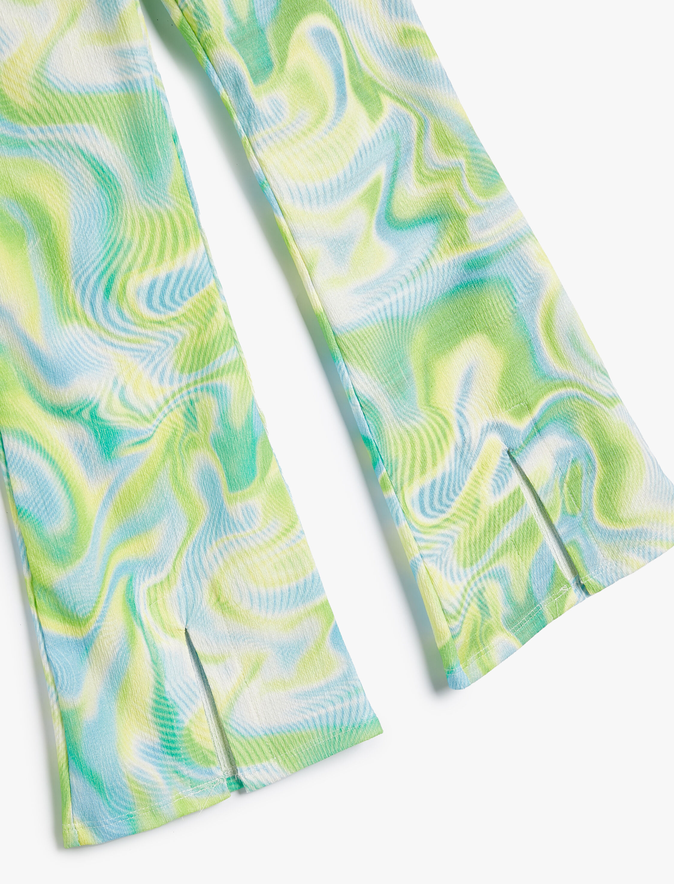  Kız Çocuk İspanyol Paça Tayt Pantolon Soyut Desenli Yırtmaç Detaylı