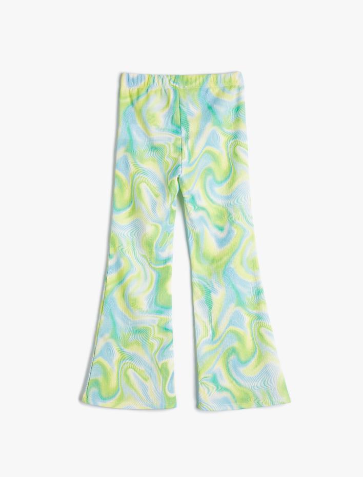 Kız Çocuk İspanyol Paça Tayt Pantolon Soyut Desenli Yırtmaç Detaylı