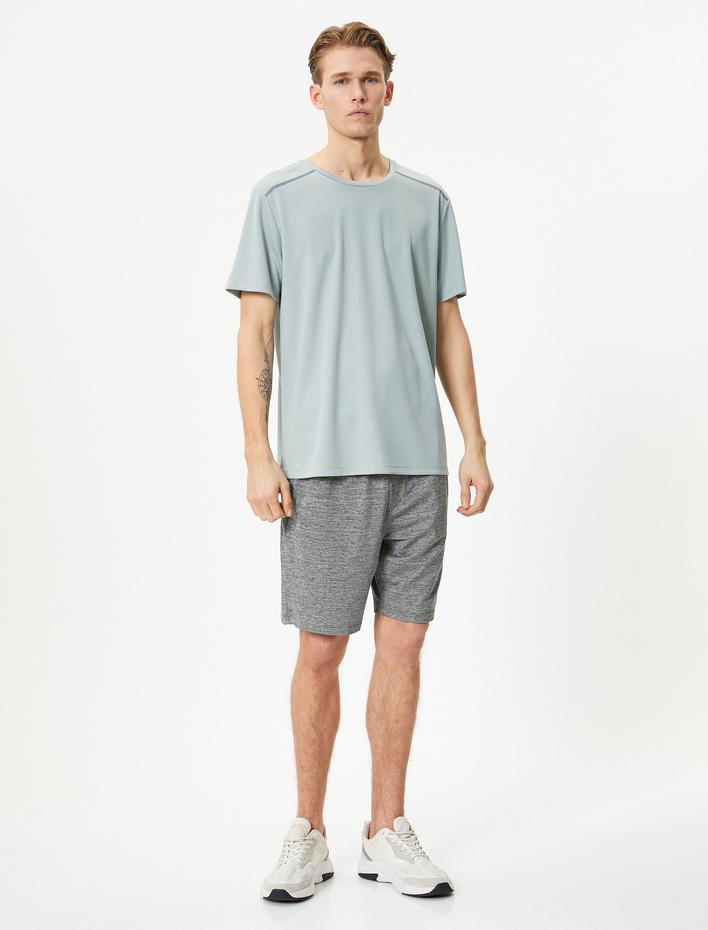  Spor Tişört Şerit Baskılı Bisiklet Yaka Kısa Kollu