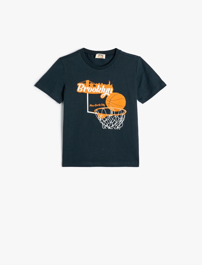 Erkek Çocuk Tişört Basketbol Baskılı Kısa Kollu Pamuklu