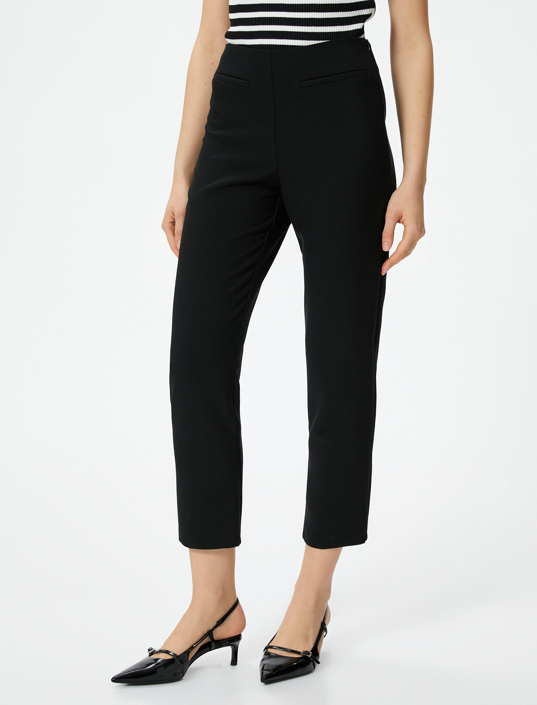   Cigarette Kumaş Pantolon Yüksek Bel Fleto Cepli