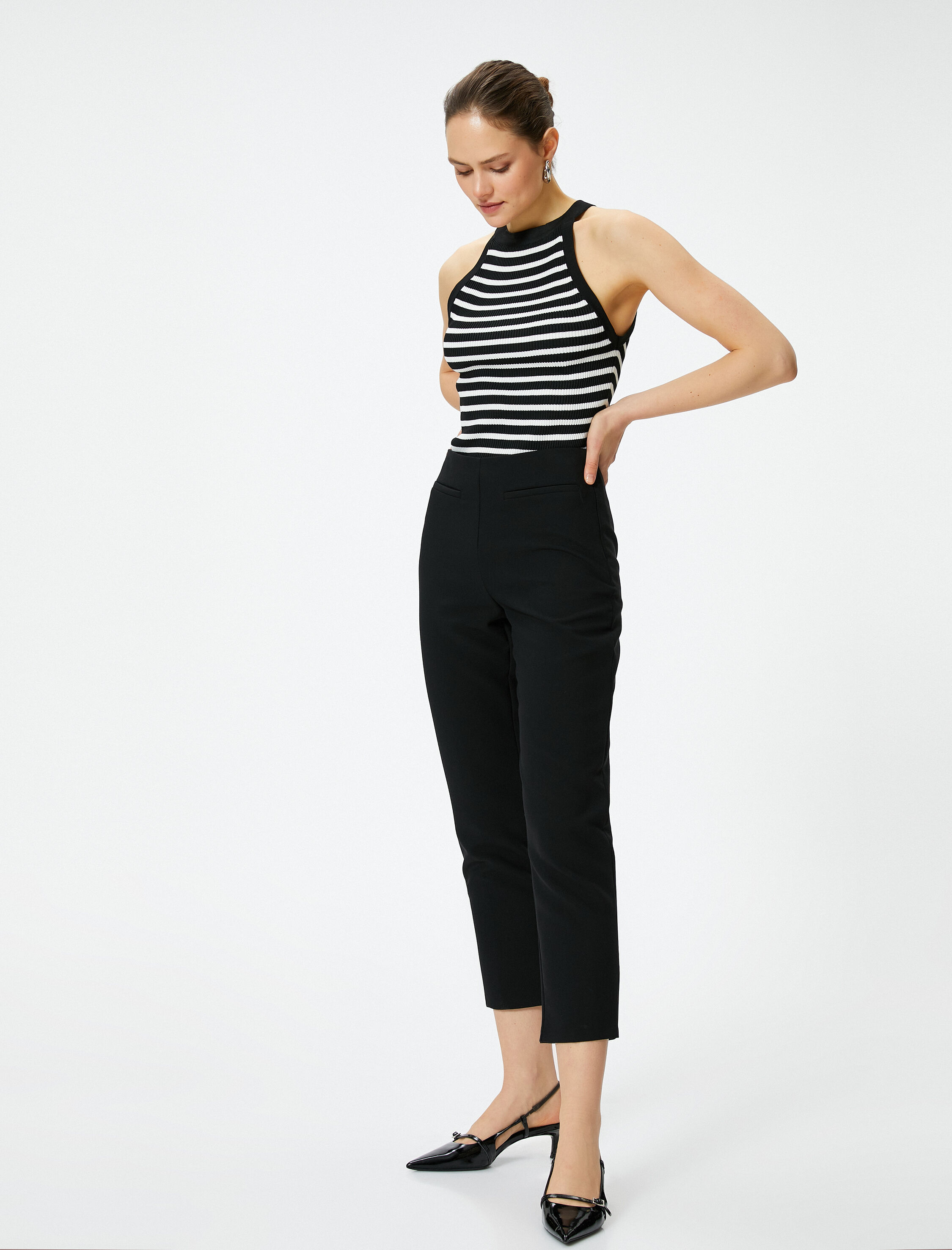   Cigarette Kumaş Pantolon Yüksek Bel Fleto Cepli