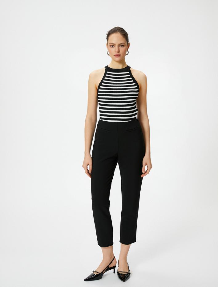  Cigarette Kumaş Pantolon Yüksek Bel Fleto Cepli