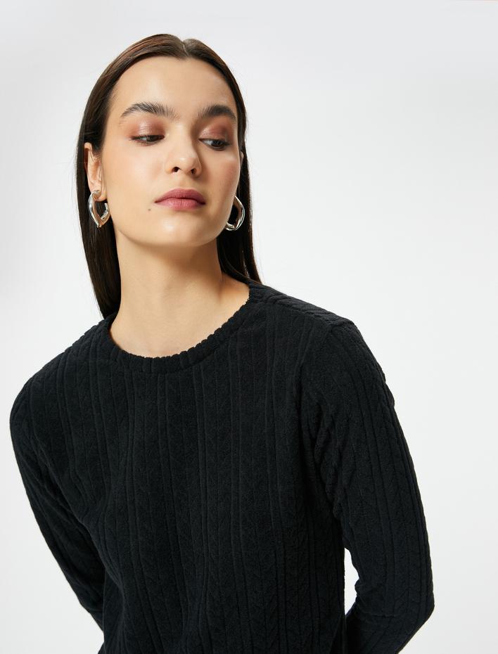  Uzun Kollu Elbise Dokulu Bisiklet Yaka