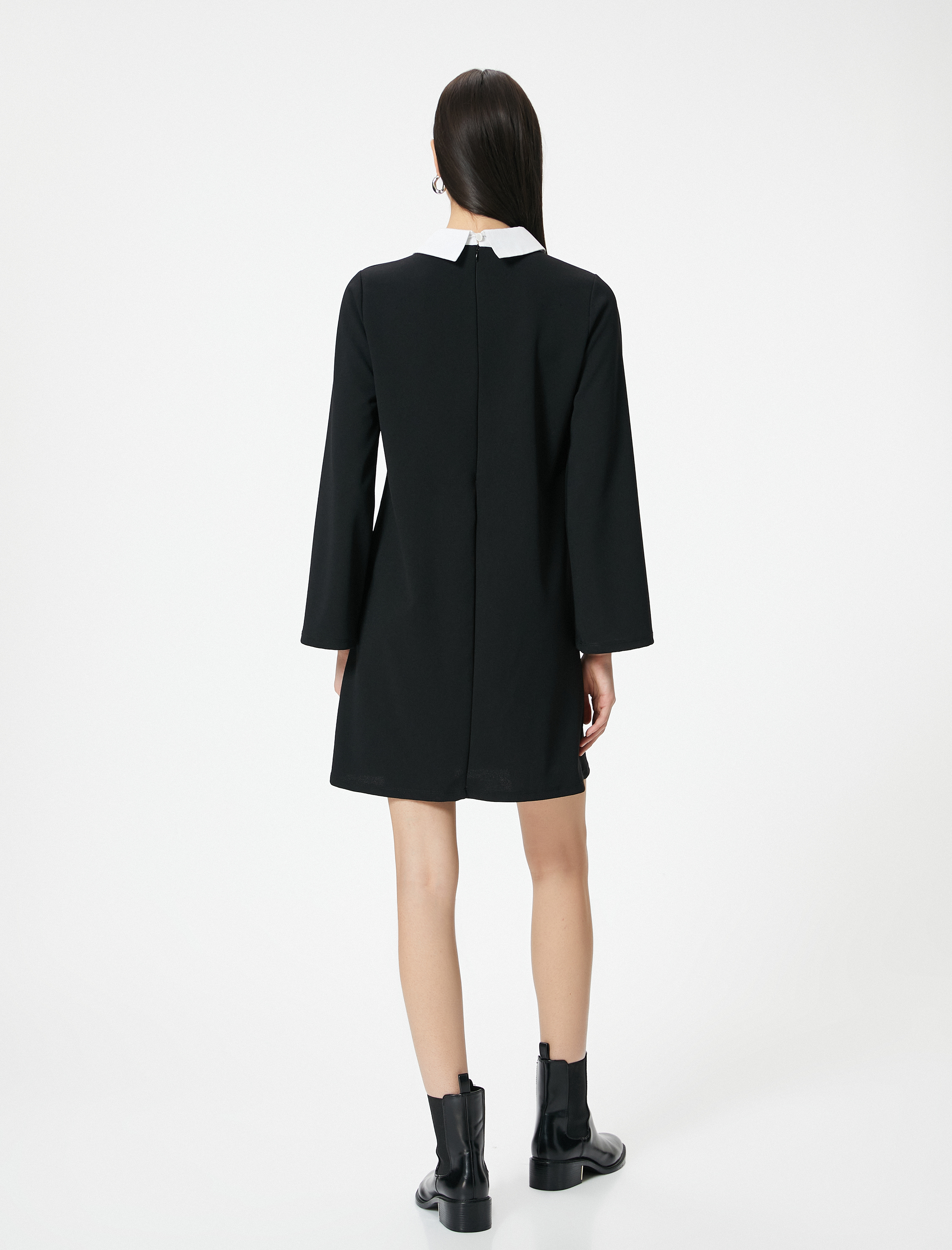   Gömlek Elbise Mini Yakası Parlak Taş İşlemeli