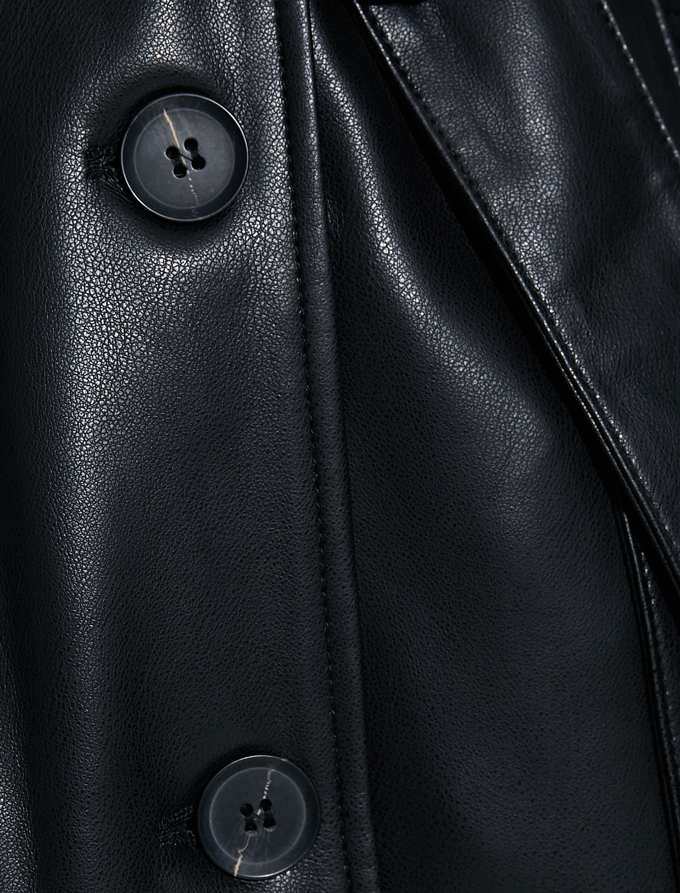   Suni Deri Trençkot Düğmeli Beli Kuşaklı Cepli