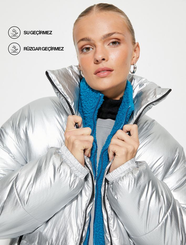  Outdoor Mont Dik Yaka Metalik Fermuarlı Cepli Su İtici