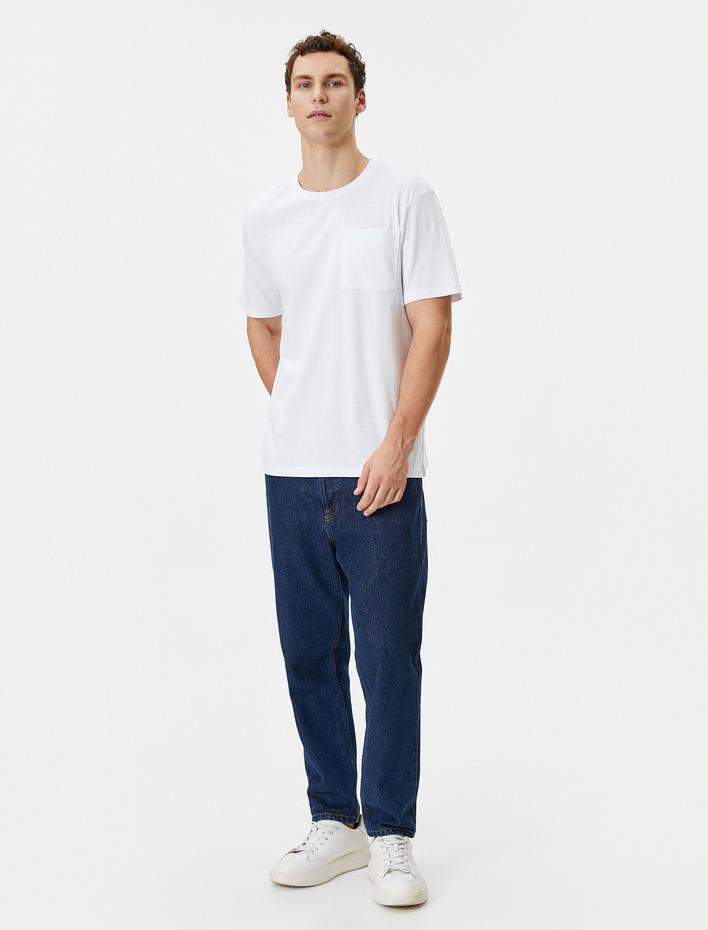  Basic Tişört Cep Detaylı Bisiklet Yaka Kısa Kollu Pamuklu