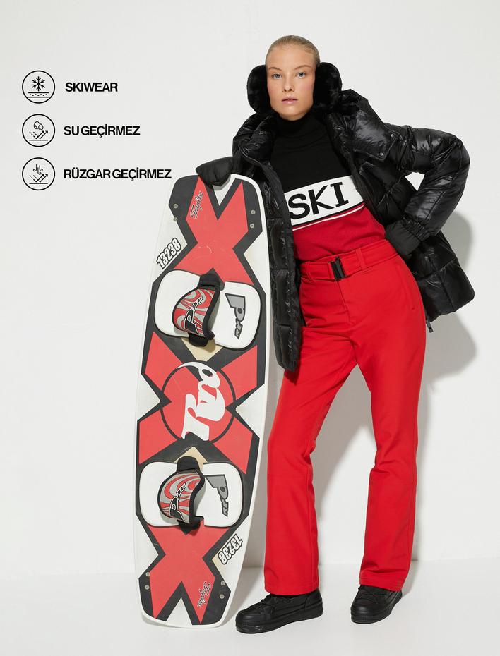  Kayak Pantolonu Kemer Detaylı Cepli Yüksek Bel