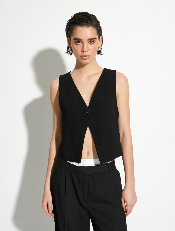  Yelek V Yaka Tek Düğmeli