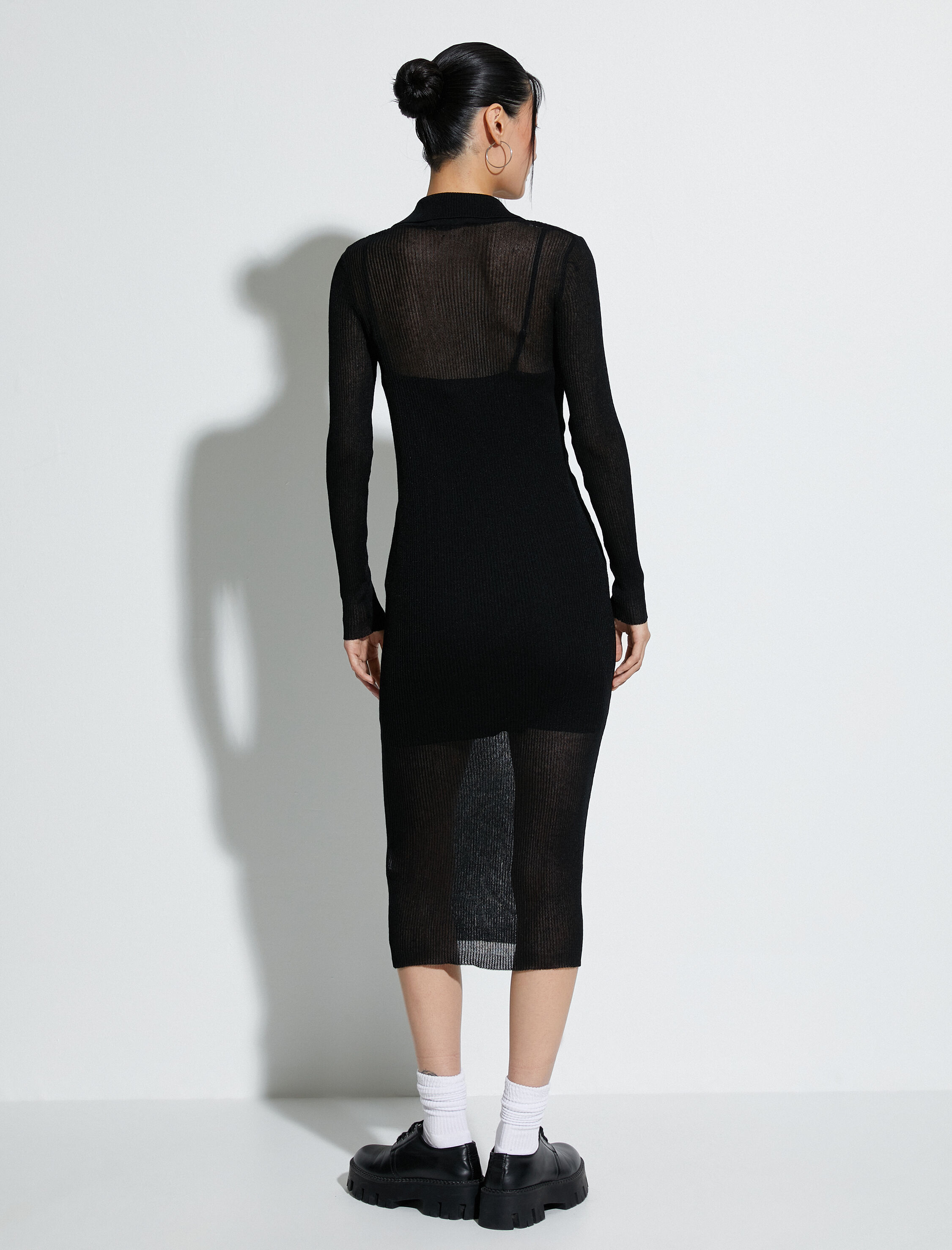   Midi Polo Yaka Elbise Düğmeli Uzun Kollu