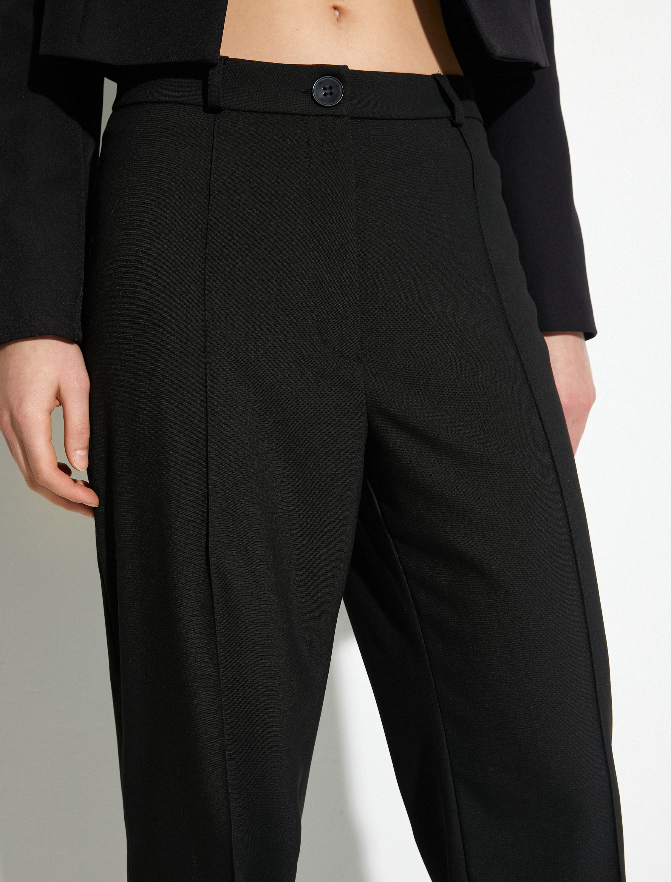   Palazzo Pantolon Yüksek Bel Düğmeli Nervürlü